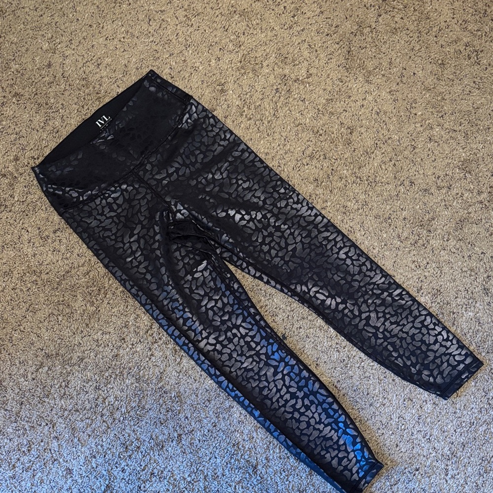 IVL Collective Black Metallic Leopard Print Leggings